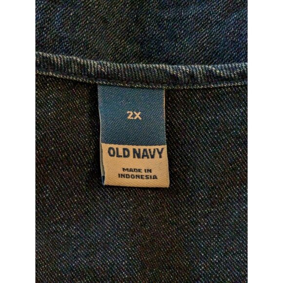 Old Navy Fit and Flare Mini Dress Dark Denim Chambray Button Front Plus 2X Shift - Picture 6 of 8